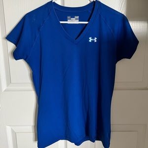 Blue Under Armour Short Sleeve V-Neck Athletic Shirt